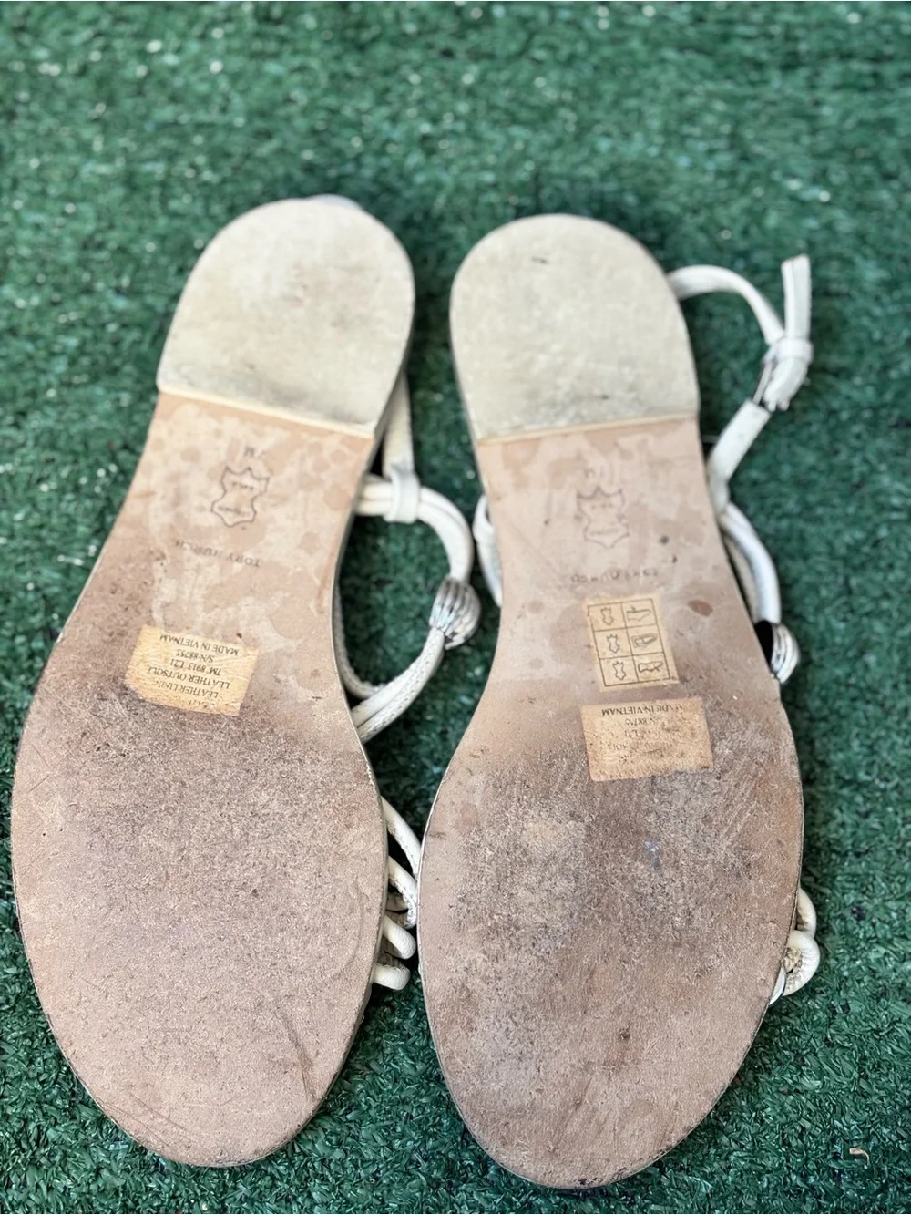 Tory Burch White Leather Sandals with Silver-Tone Accents